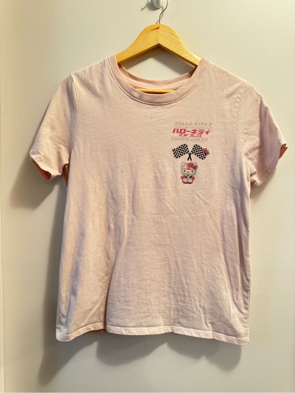Hello Kitty Pink Racing Graphic Tee Y2K Cute Sanrio Style Top Size S